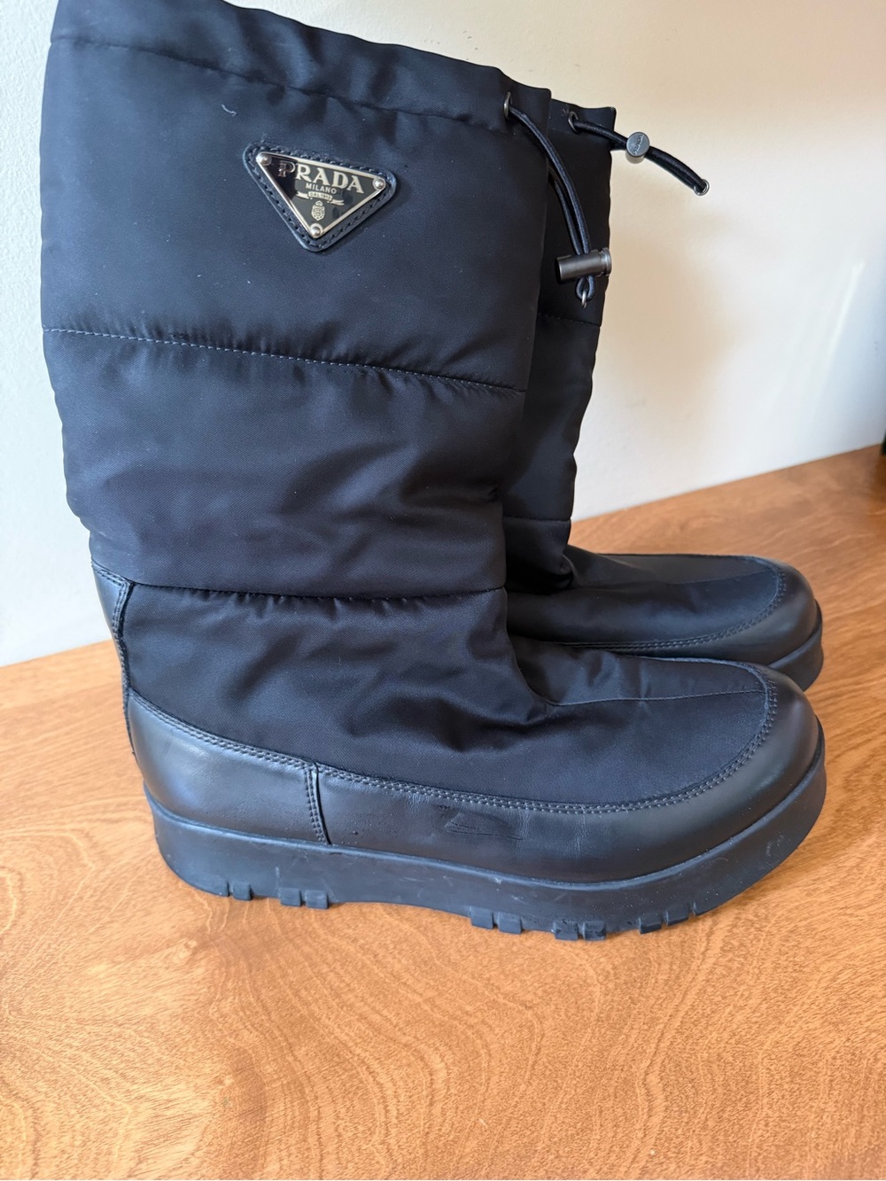 Prada Black Quilted Nylon Pull-Cord Boots